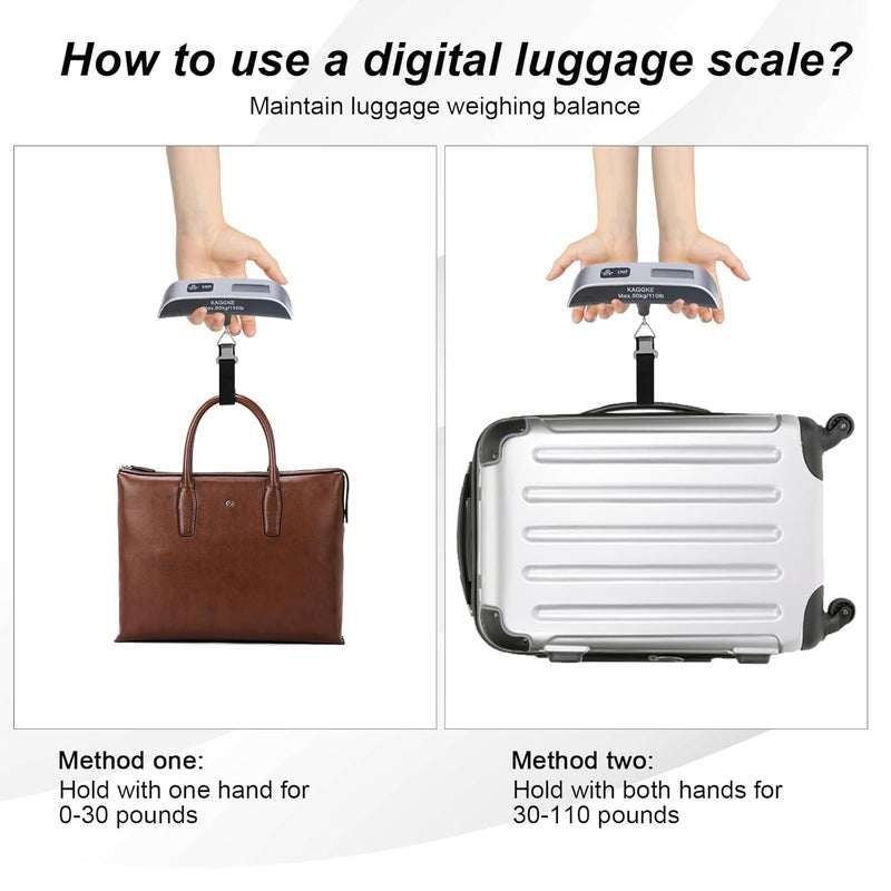 KAGGKE 2 Pcs - silver Travel Digital Luggage Scale - Portable Baggage Scale - Suitcase Weight Scale - Ideal for Travel Scale Luggage Weight - 110LB/50KG, Includes Battery - Temperature Display Hanging Scales - Image 2